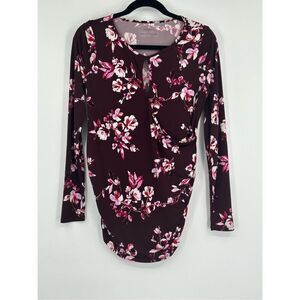 Motherhood maternity long sleeve maroon floral top size S